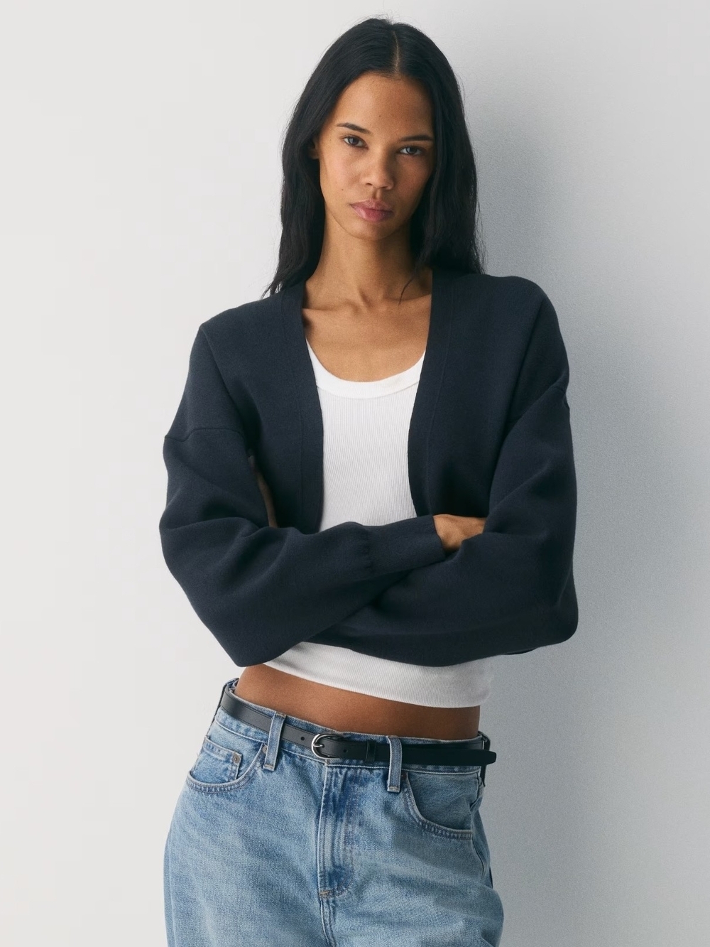 Aritzia Black Cropped Open-Front Cardigan